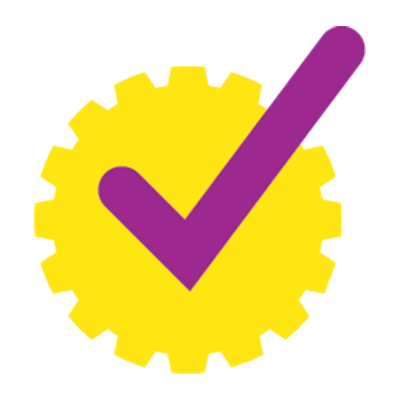 purple check mark on yellow gear