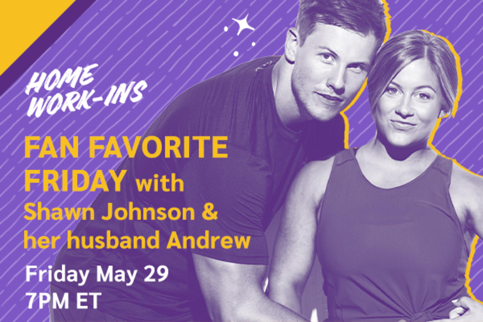 Image showing the copy Fan Fave Friday with the Shawn Johnson East and Andrew East at 7PM ET